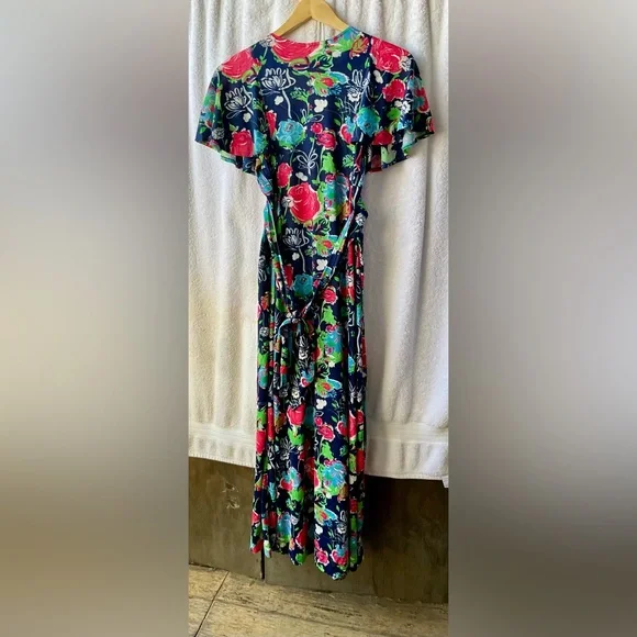 Jody T of California Colorful V-Neck Flutter Sleeve  Wrap Around Maxi Sundress - Picture 7 of 8